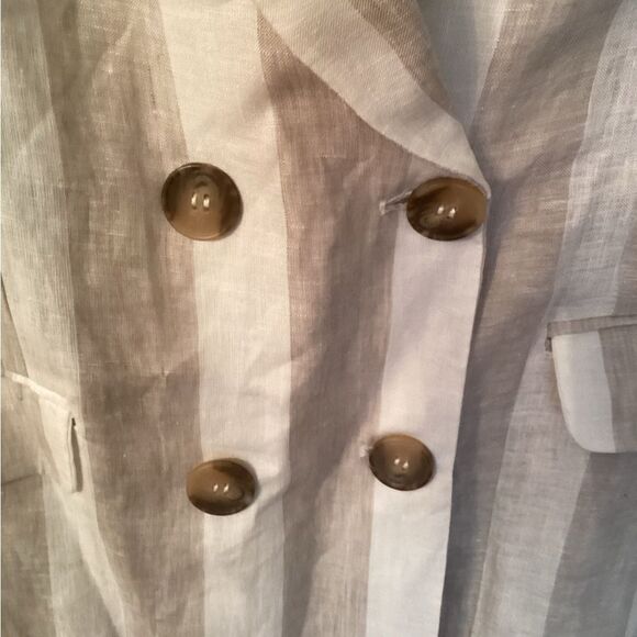 HEARTLOOM SIZE MEDIUM WHITE TAN STRIPED DOUBLE BREASTED LINEN BLAZER JACKET - Picture 6 of 8